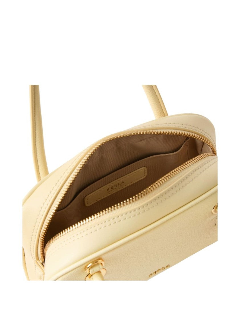 Furla Black Textured Leather Gold-Tone Handbag
