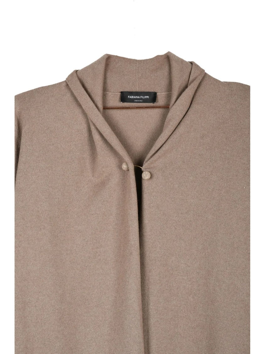 Fabiana Filippi Grey Virgin Wool-Blend Hooded Cardigan