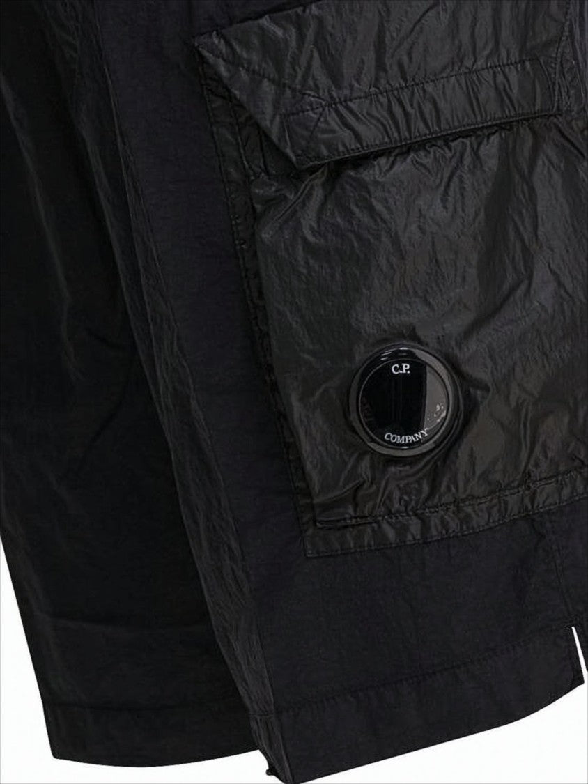 C.P. Company Black Minimalist Beach Shorts With Unique Lens Detail