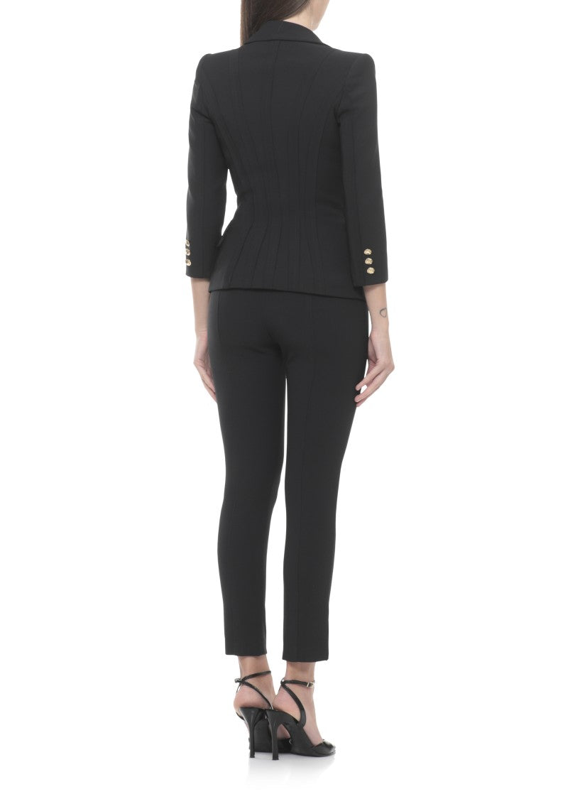 Elisabetta Franchi Black Double-Breasted Logoed Blazer