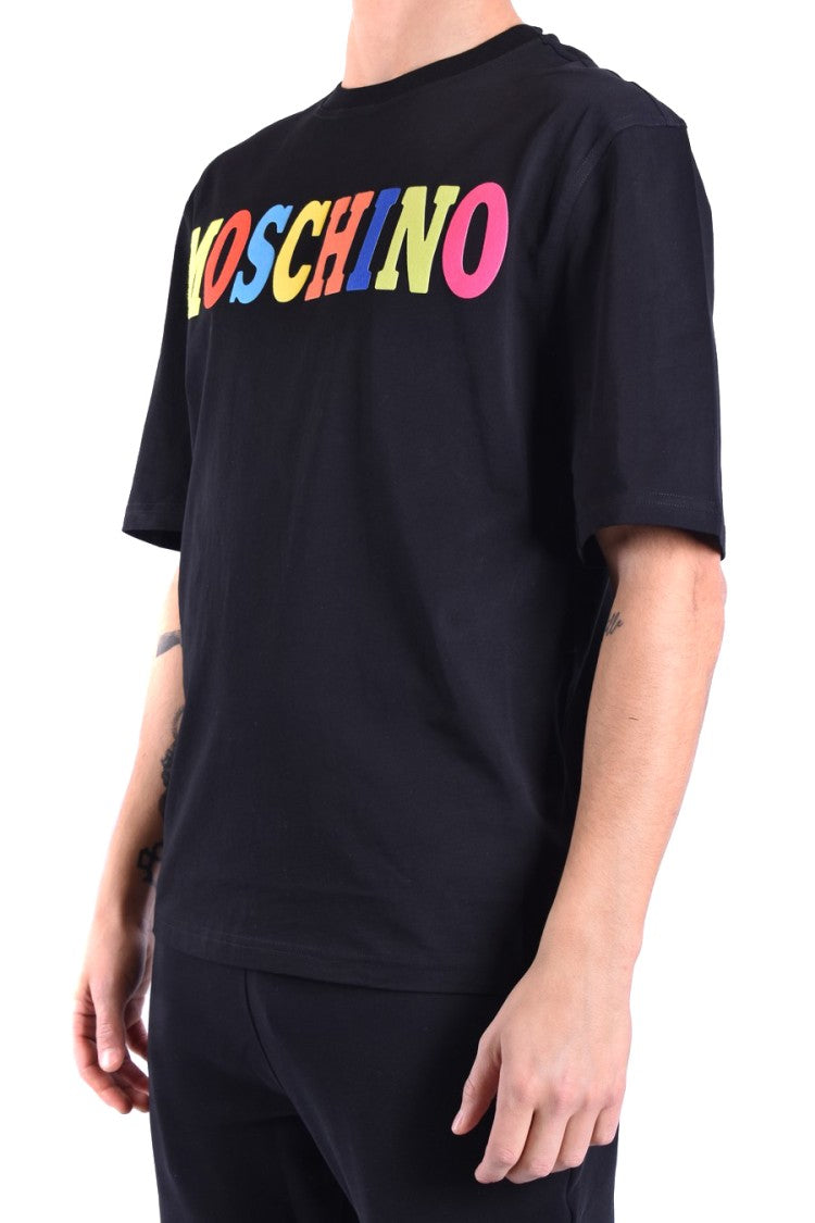 Moschino Black Short-Sleeve T-Shirt With Multicolored Logo Detail