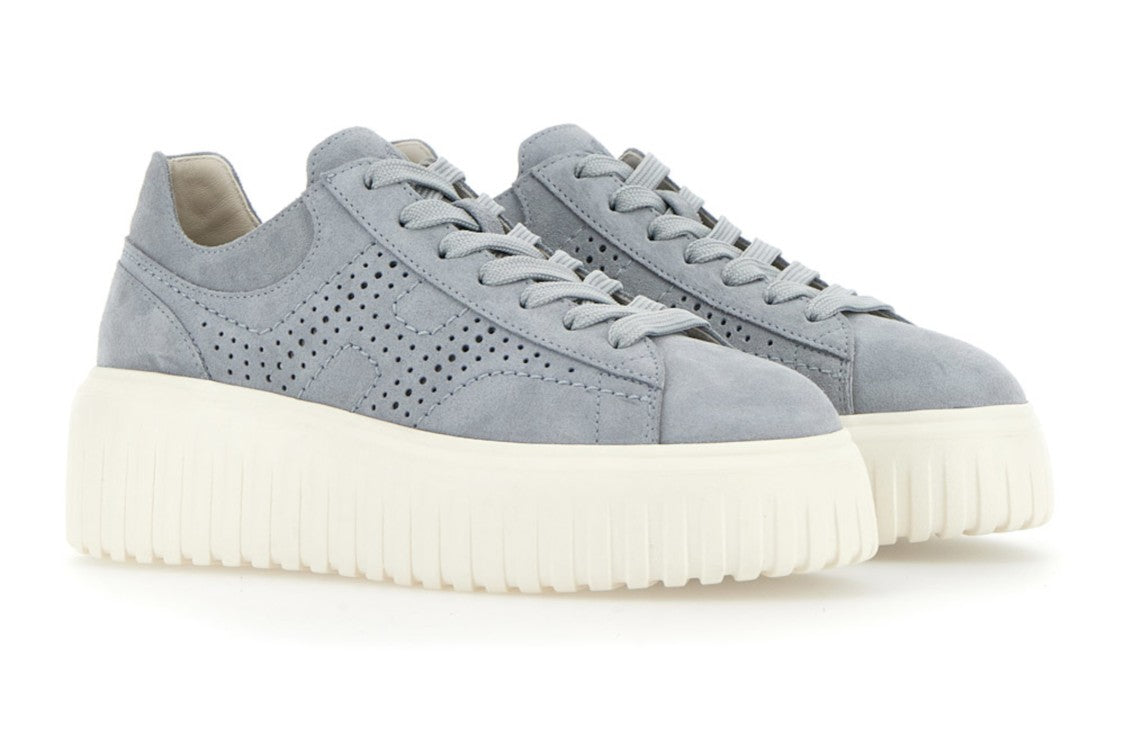 Hogan Grey-Blue Perforated Suede Platform Sneakers
