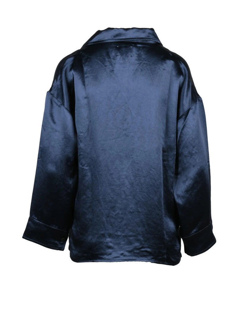 Bellerose Blue Acetate Front-Button Satin Shirt