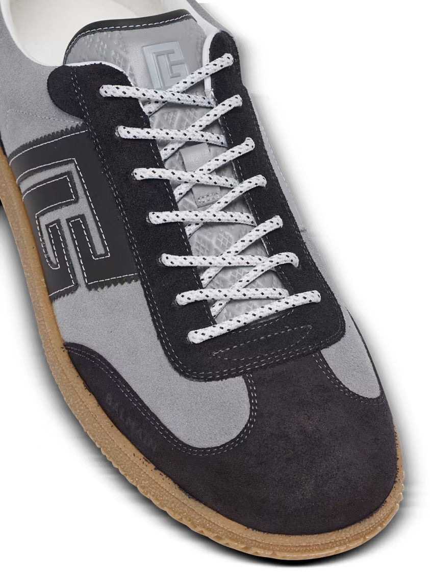 Balmain Grey Low Top Suede Panel Sneakers