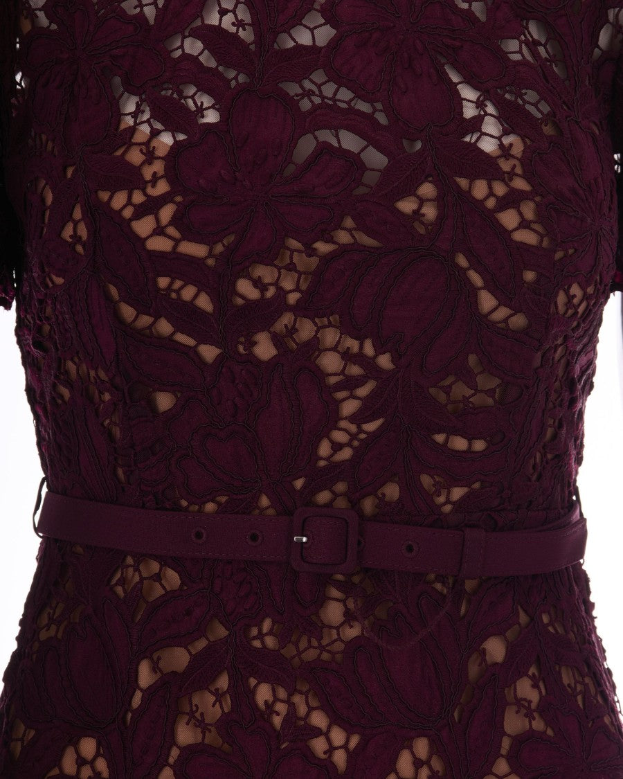 Self-Portrait Burgundy Lace Polyester Midi Dress