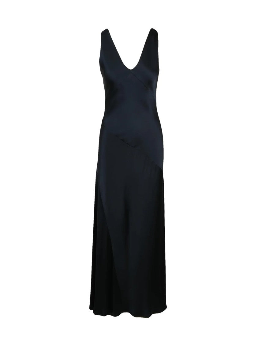 Max Mara Flared Satin Midi Dress With Deep V-Neckline