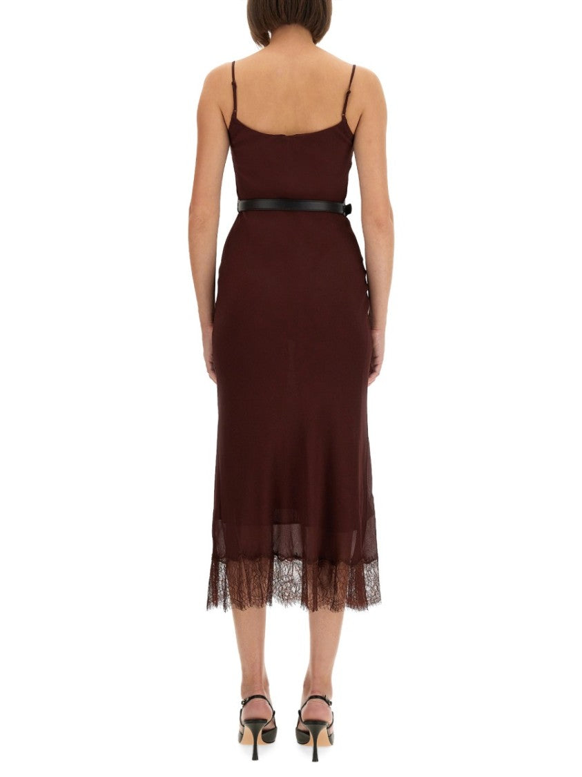 Self-Portrait Midi Dress With Intricate Lace Inserts And Cinched Waist