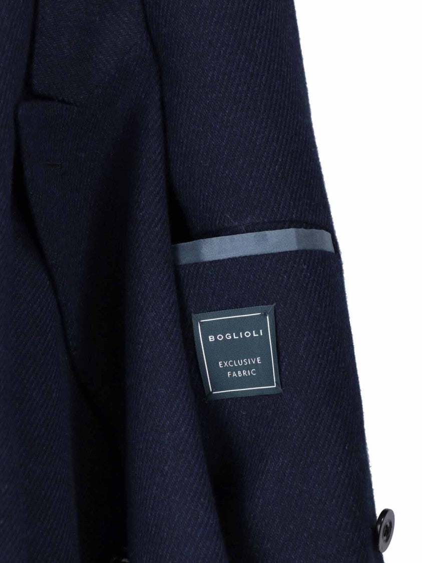 Boglioli Double-Breasted Navy Wide Lapels Textured Blazer