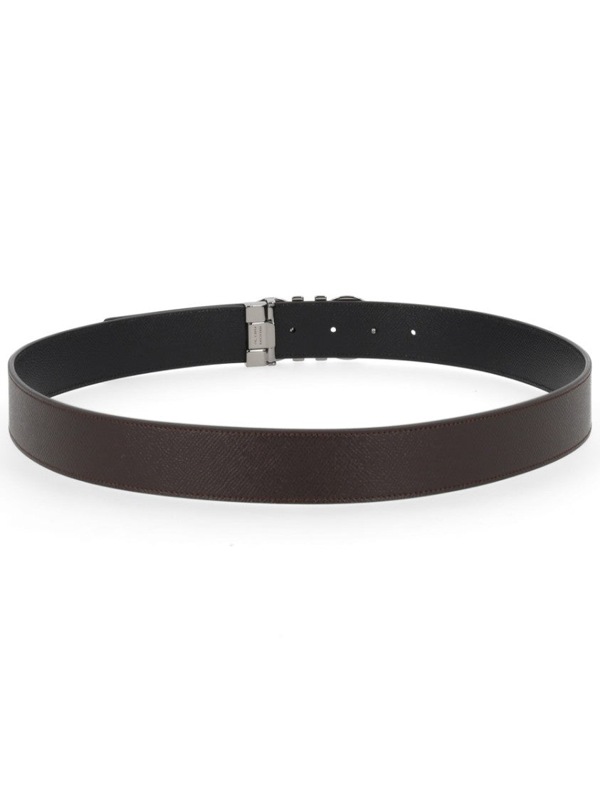 Ferragamo Hooks Reversible Pebbled Calf Belt