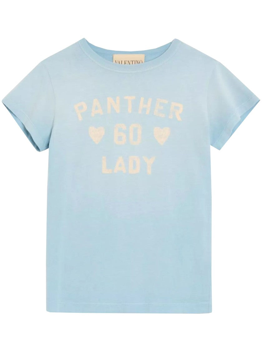 Valentino Light Blue Panther Lady Cotton T-Shirt