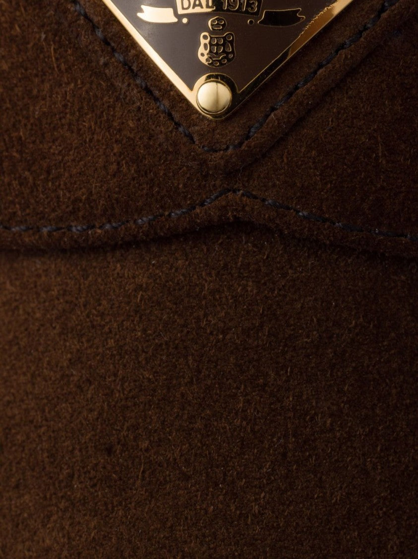 Prada Brown Triangle Logo Suede Band Slippers