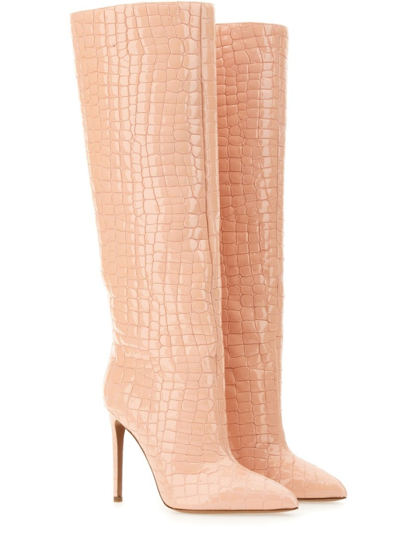 Paris Texas Knee-High Leather Boots With Glossy Crocodile Finish