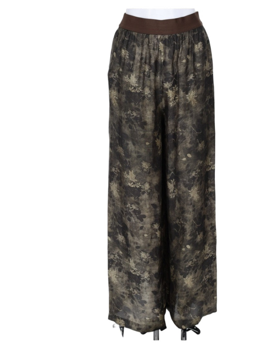 Uma Wang Wide-Leg Green Trousers With Abstract Pattern And Contrasting Waistband