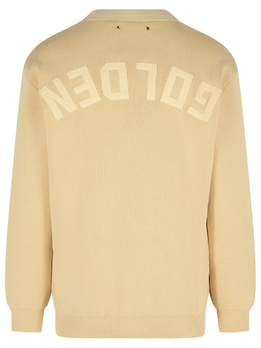 Golden Goose Beige Cotton Blend Cardigan With Textured Knit And Relaxed Fit