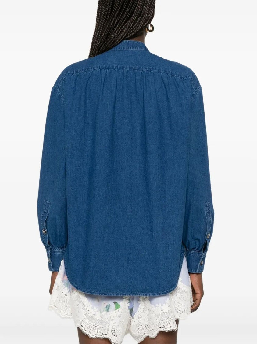Valentino Classic Blue Denim Shirt With Ruffled Placket