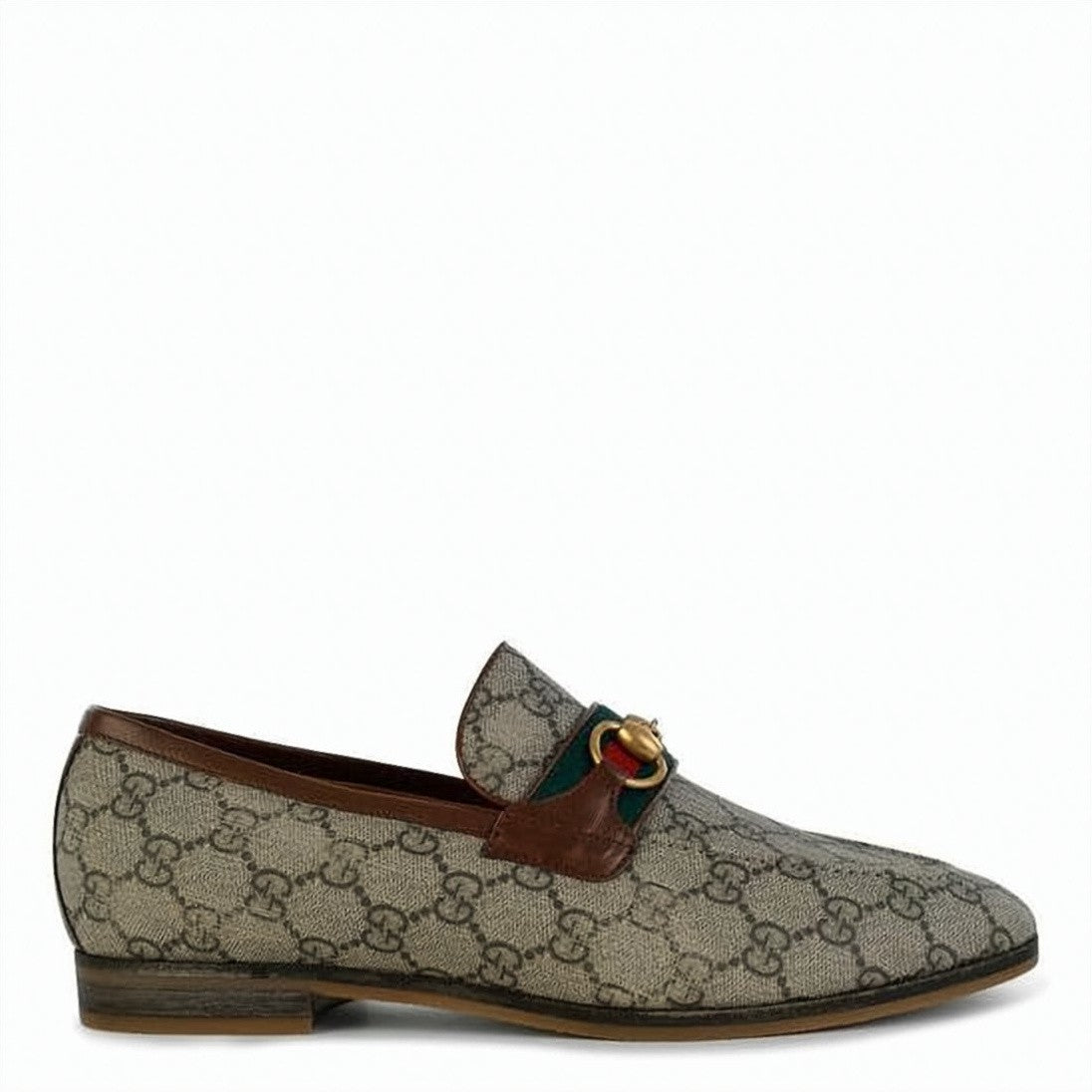 Gucci Signature Monogram Canvas Loafers With Gold-Tone Horsebit Detail
