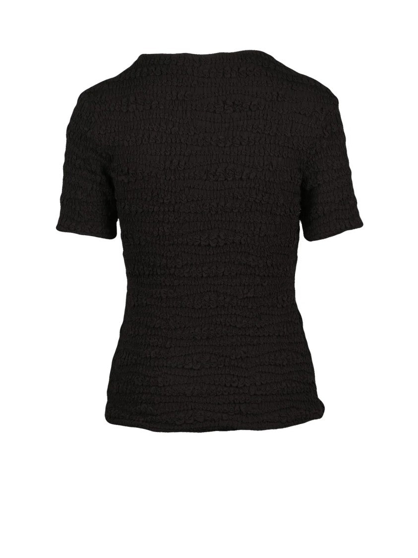 Jil Sander Brown Gathered Viscose Short Sleeve Blouse