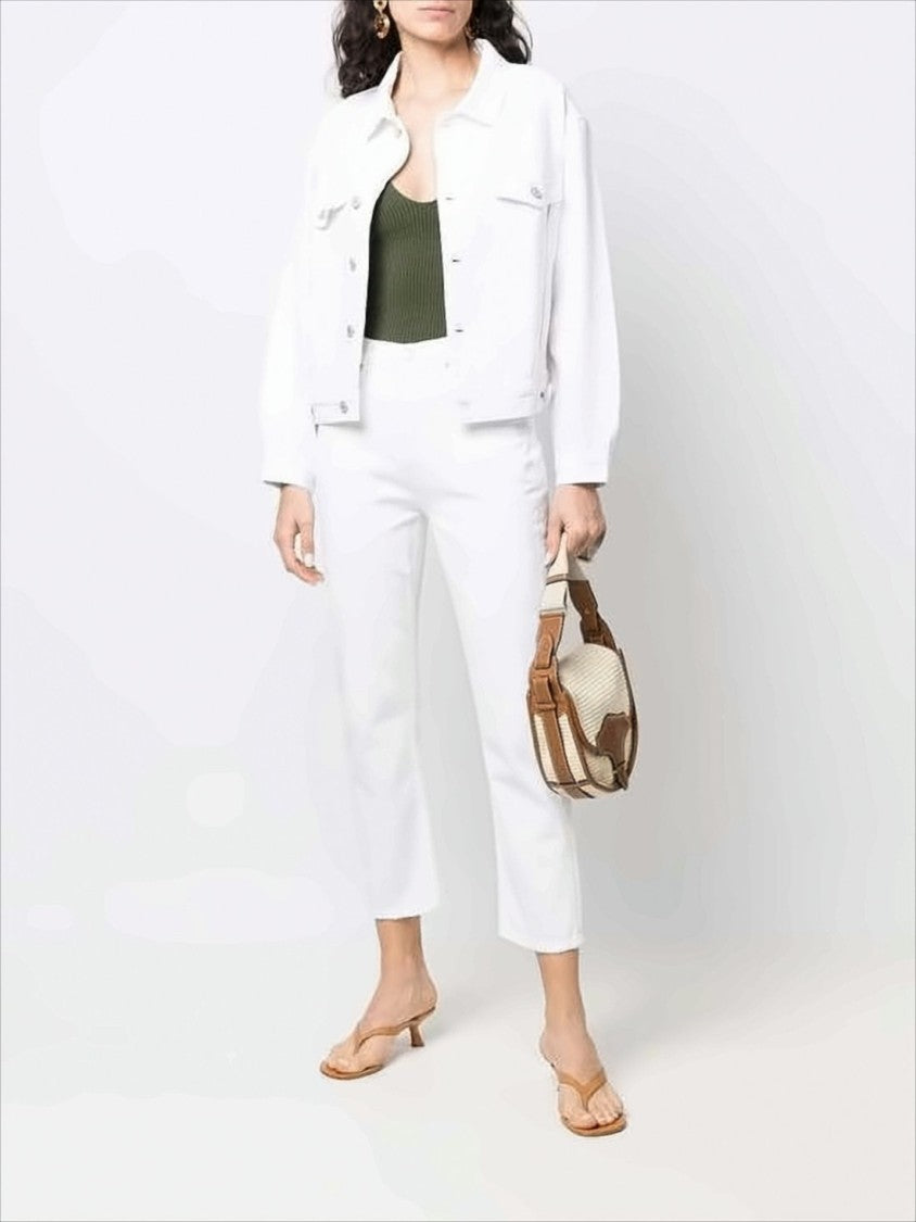 Agolde Straight-Cut White Denim Pants With Classic Five-Pocket Design
