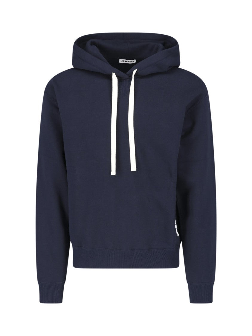 Jil Sander Blue Contrast Logo Cotton Hoodie