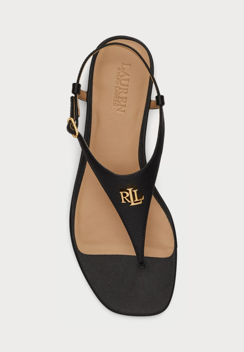 Lauren Ralph Lauren Black Everley 2 Flat Leather Sandals