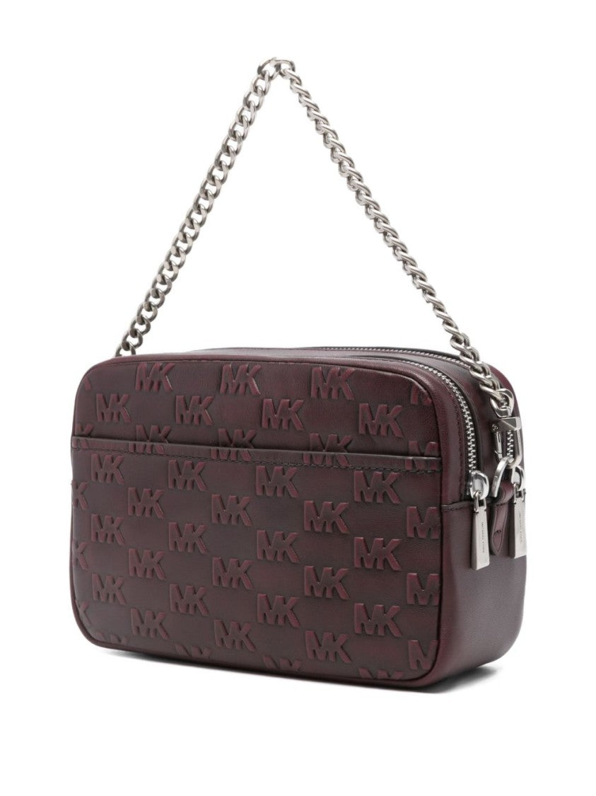 Michael Kors Burgundy Logo-Embossed Lamb Leather Shoulder Bag