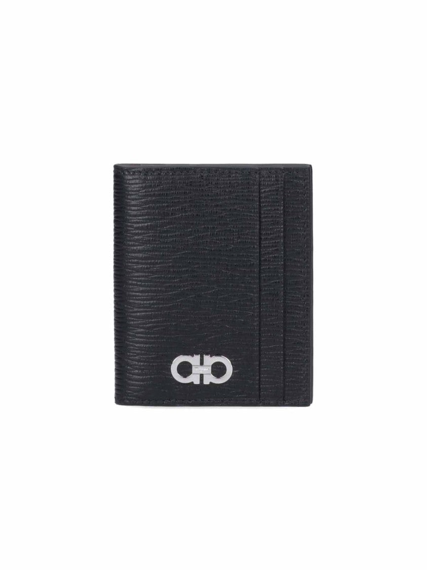 Ferragamo Black Gancini Pebbled Leather Bi-Fold Wallet