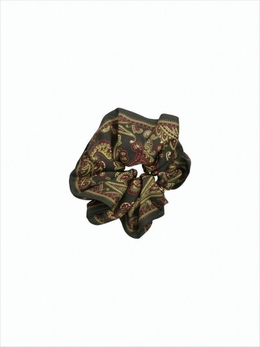 Saint Laurent Intricate Paisley Silk Scrunchie With Metallic Charm