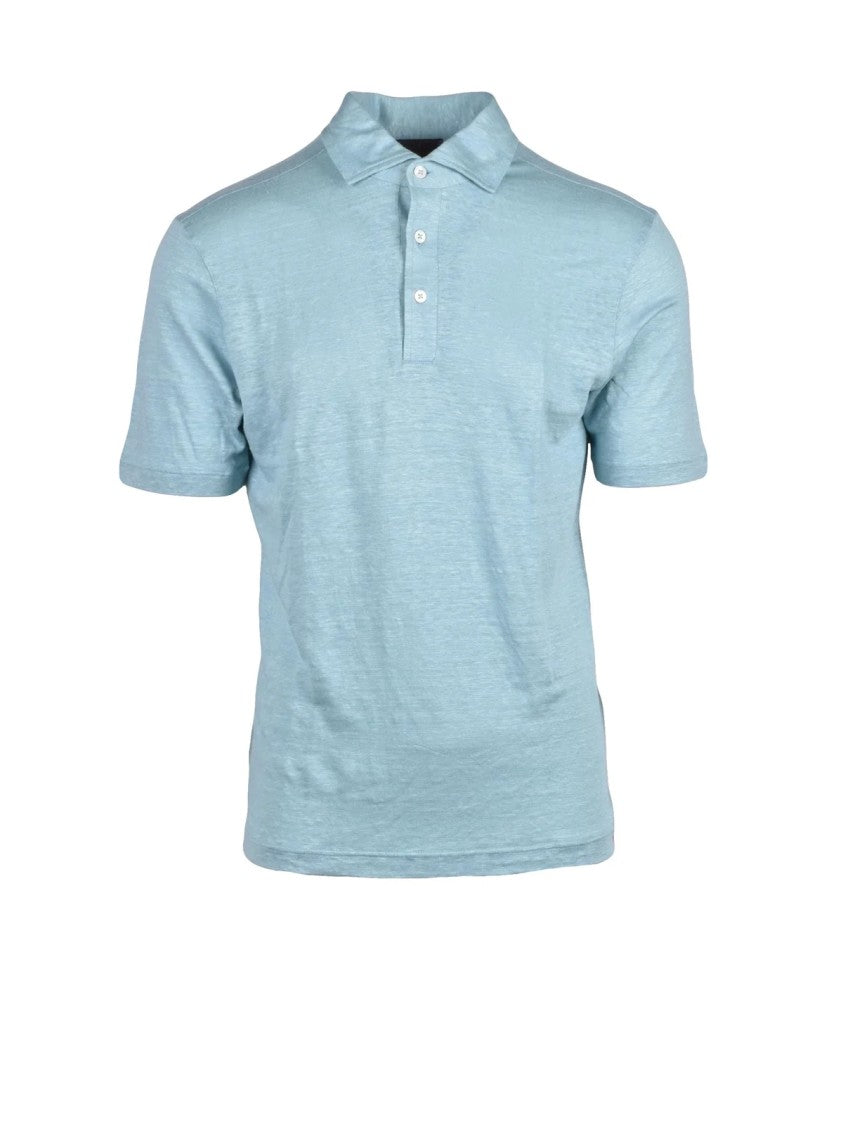 Ambrosio Aqua Green Linen Polo Shirt