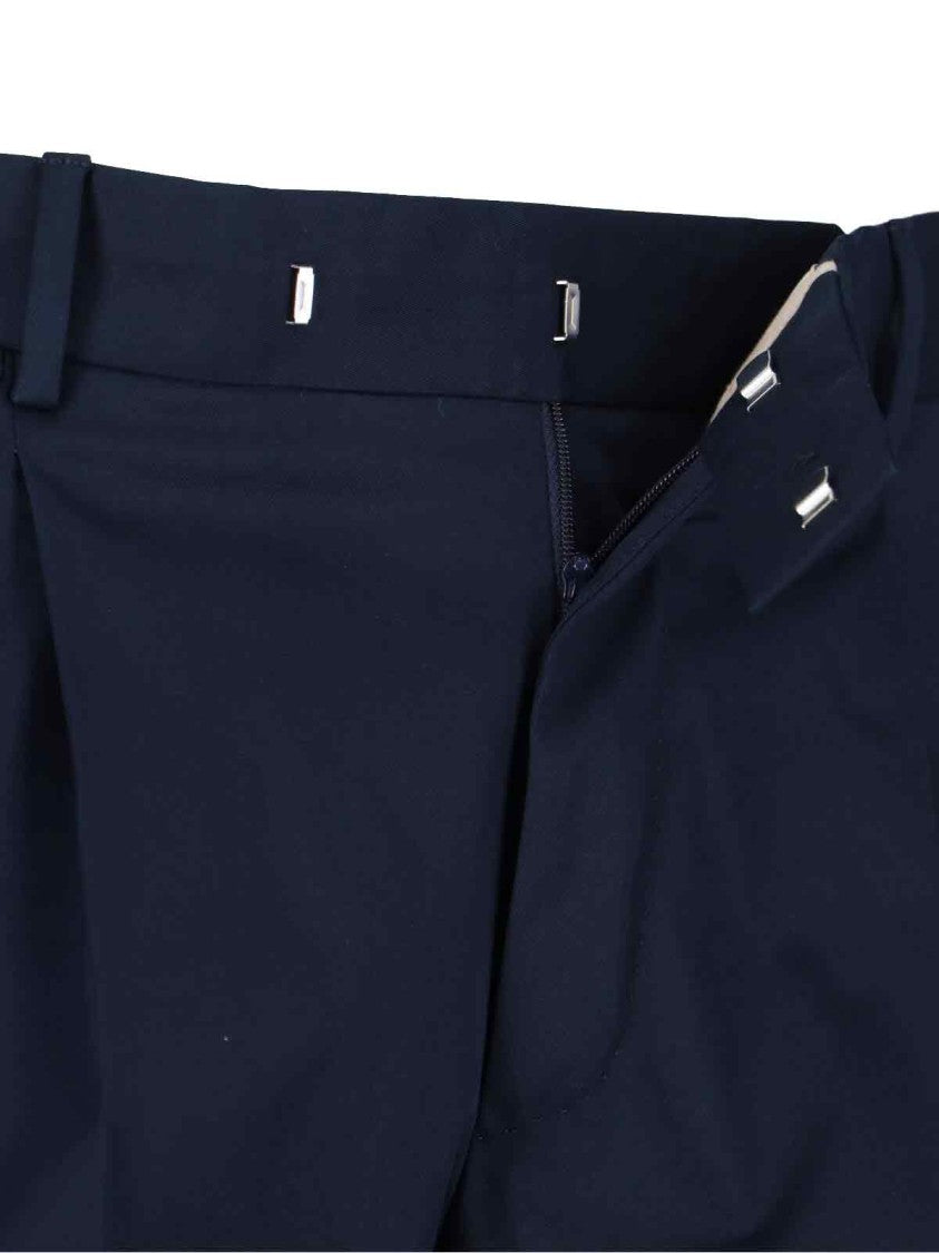 Pt Torino Navy Blue Cotton Chino Pants With Front Pleats