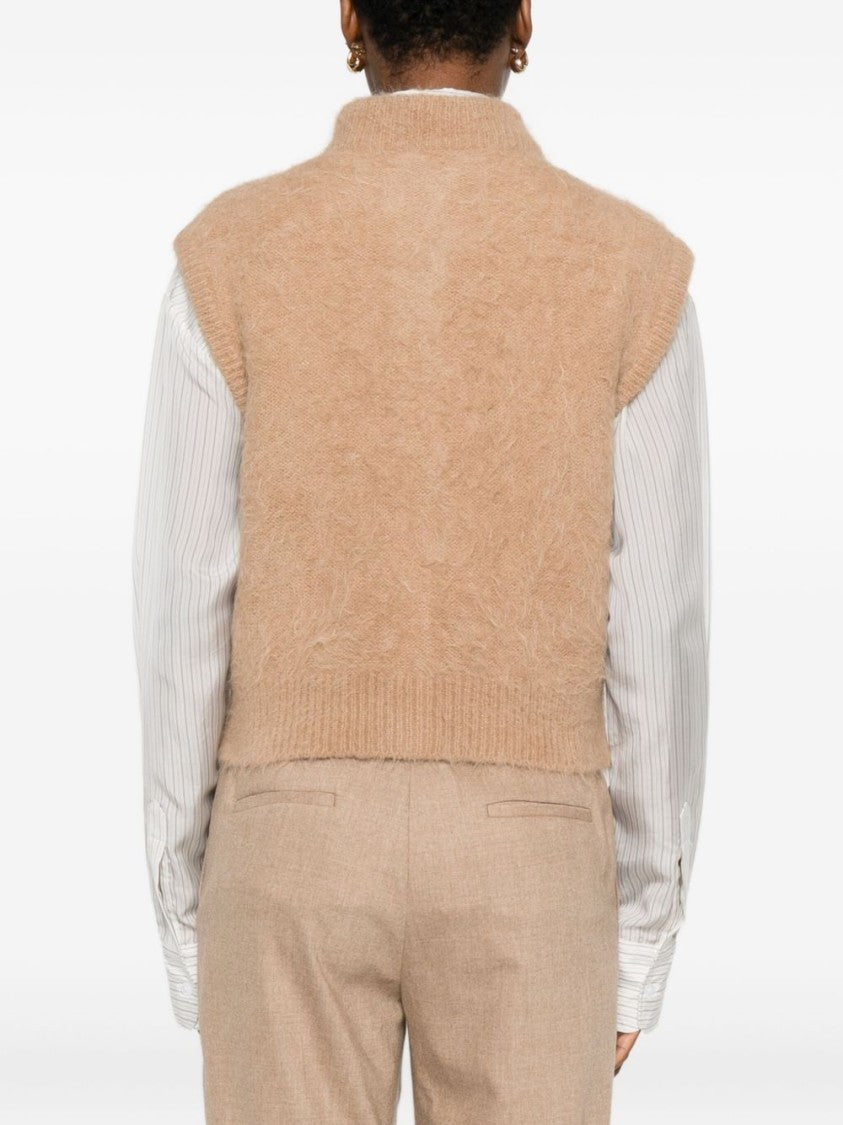 Antonelli Cropped Beige Sweater Vest With High Neckline