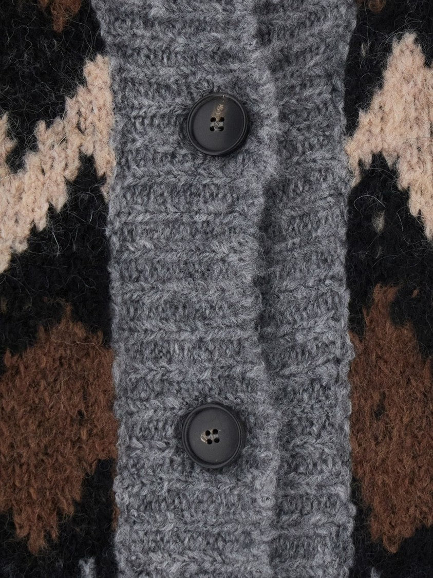 Tela Eiko Geometric Cropped Acrylic-Blend Cardigan