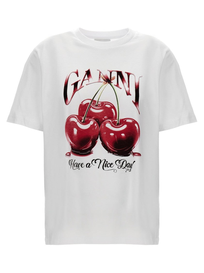 Ganni Basic Cherry T Shirt - Cotton - White
