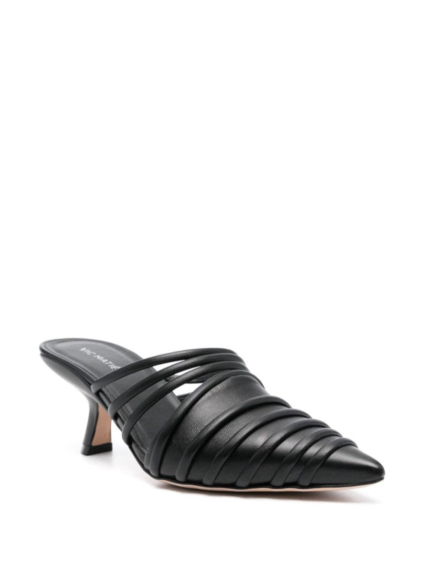 Vic Matié Pointed Toe Black Calf Leather Sandals