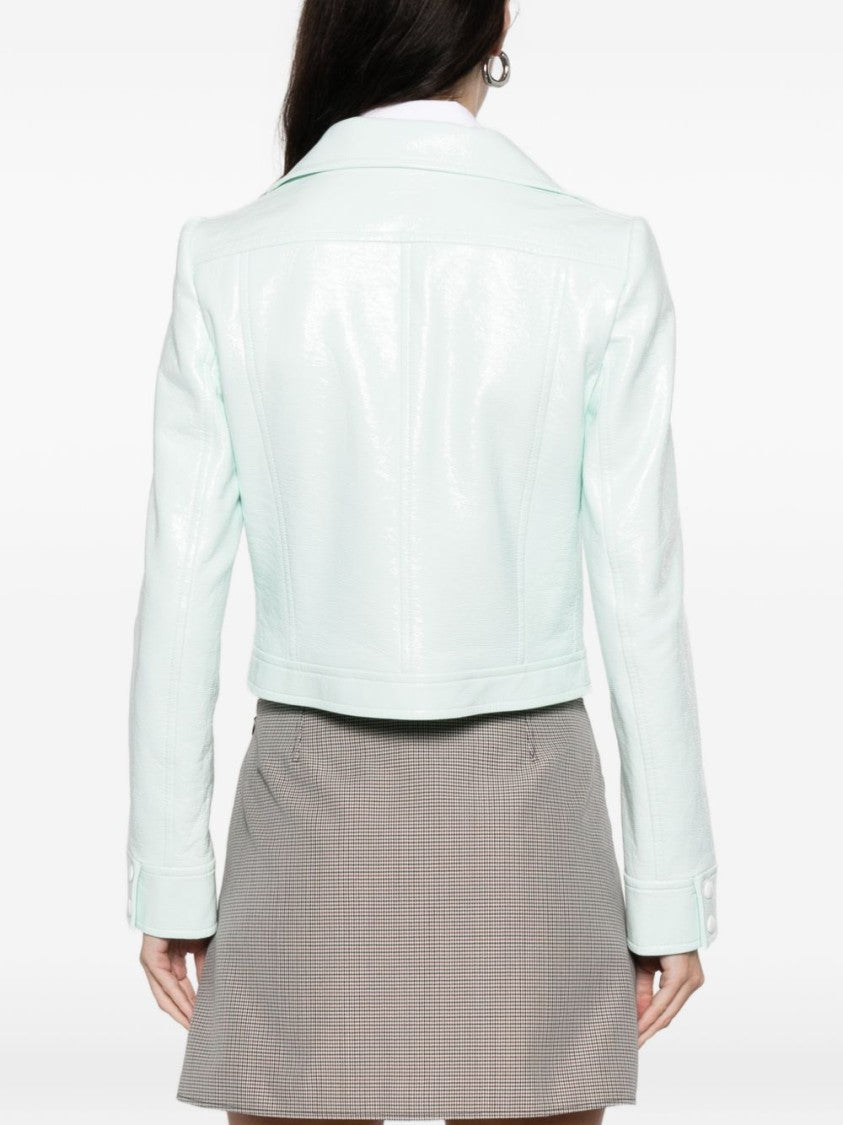 Courrèges Cropped Jacket With Glossy Patent Finish And Structured Collar