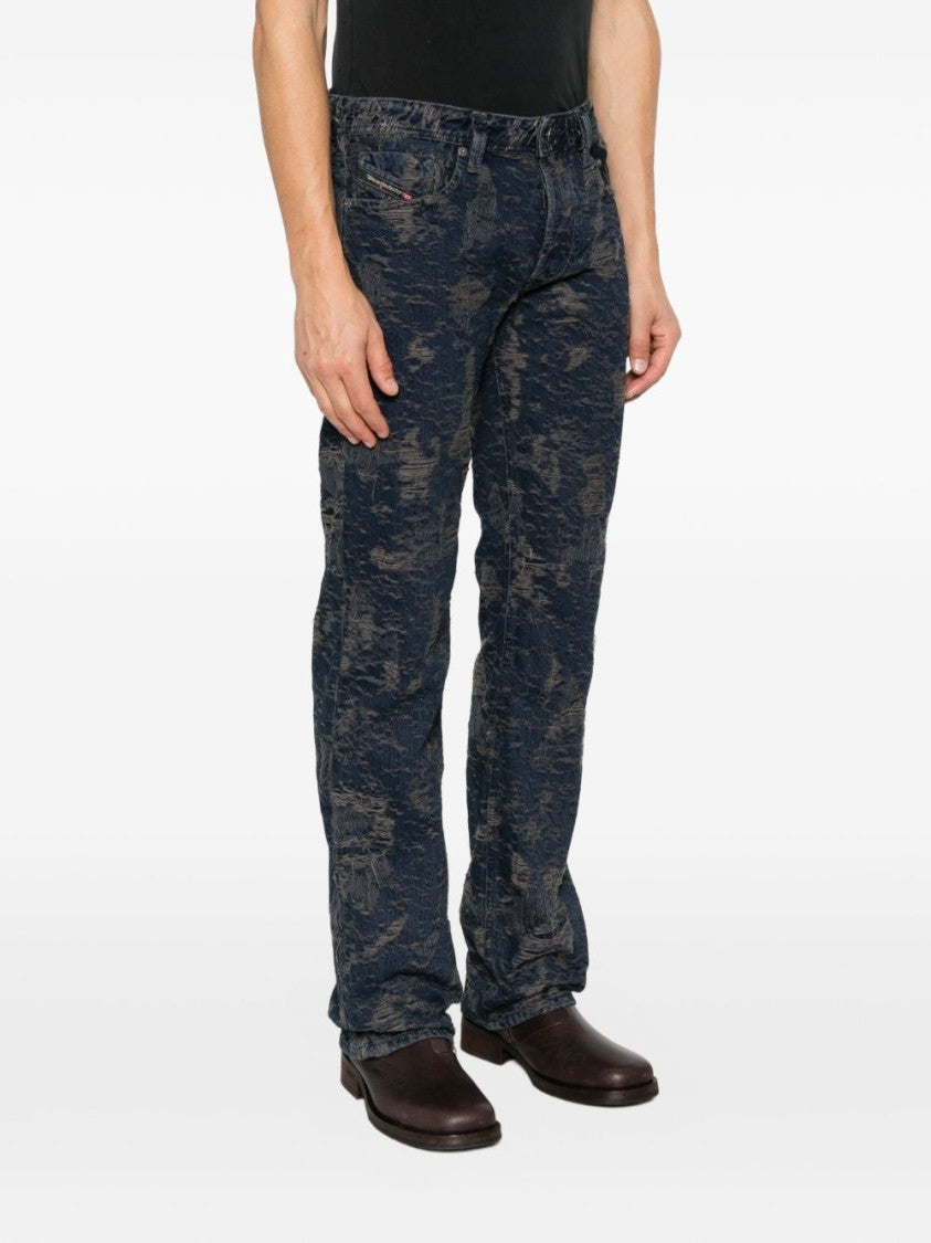 Diesel Textured Distressed Denim Jeans With Silk-Nylon Blend