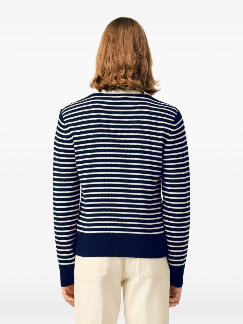 Ami Paris Navy And White Striped Sweater With Contrasting Cream Panel