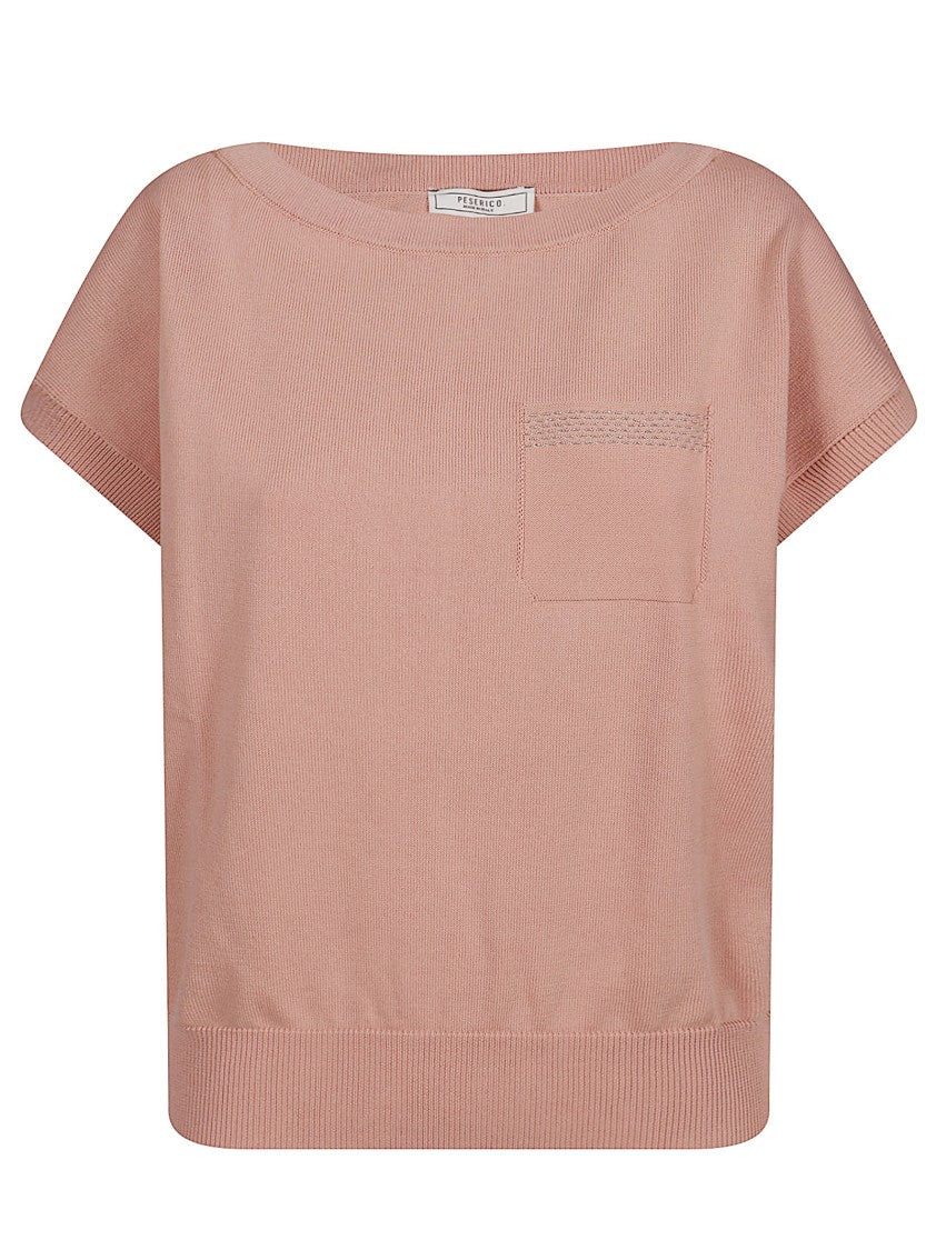 Peserico Crepe Cotton Knit Sweater With Boat Neckline And Kimono Shoulders
