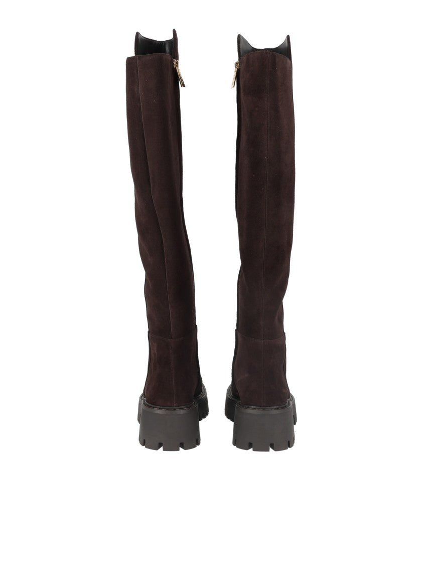Michael Kors Brown Asher Chunky Lug-Sole Tall Leather Boots