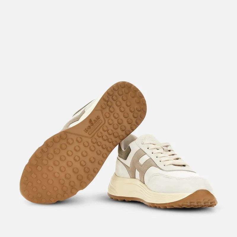 Hogan Neutral Tone Textured Outsole Side Logo Sneakers