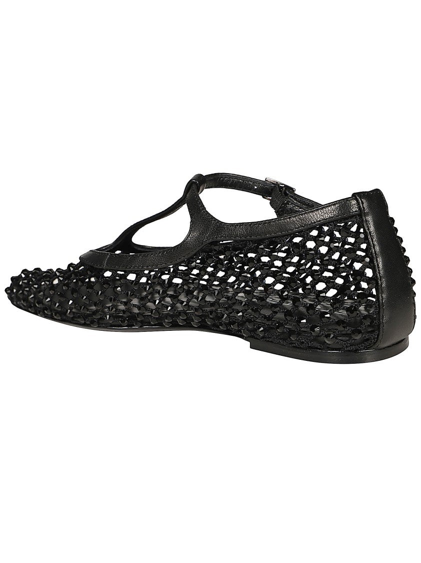 Strategia Rhinestone-Embellished T-Strap Flats With Leather Accents