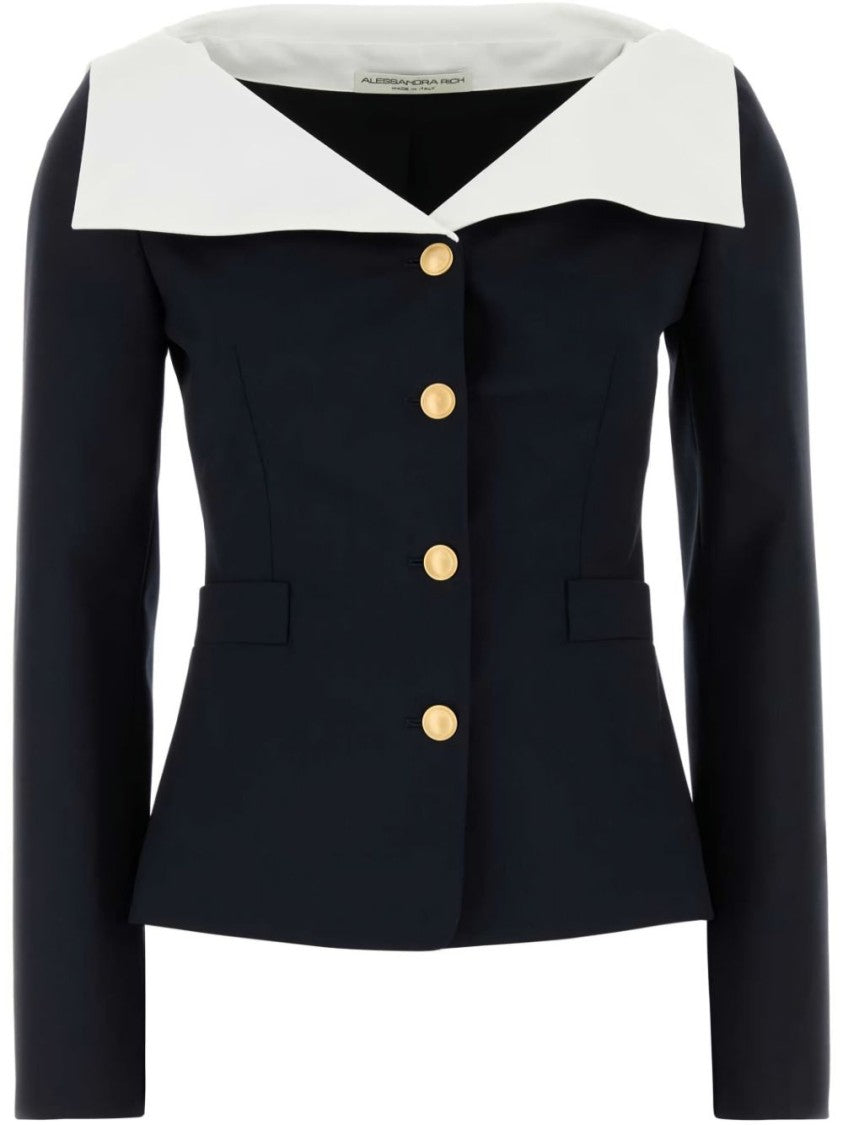 Alessandra Rich Tailored Blue Jacket With Oversized Collar