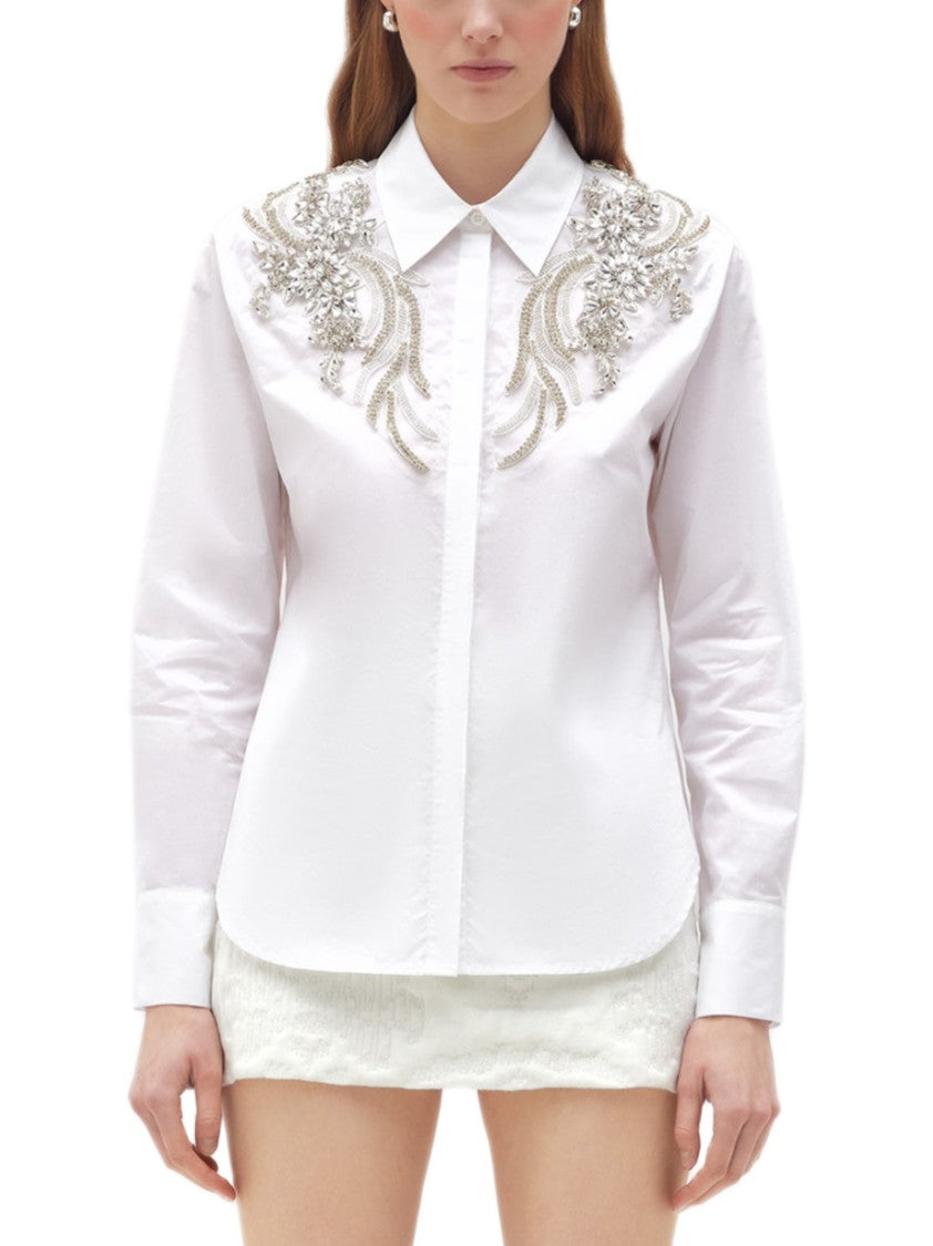 Blugirl Embellished White Shirt With Classic Collar And Intricate Detailing