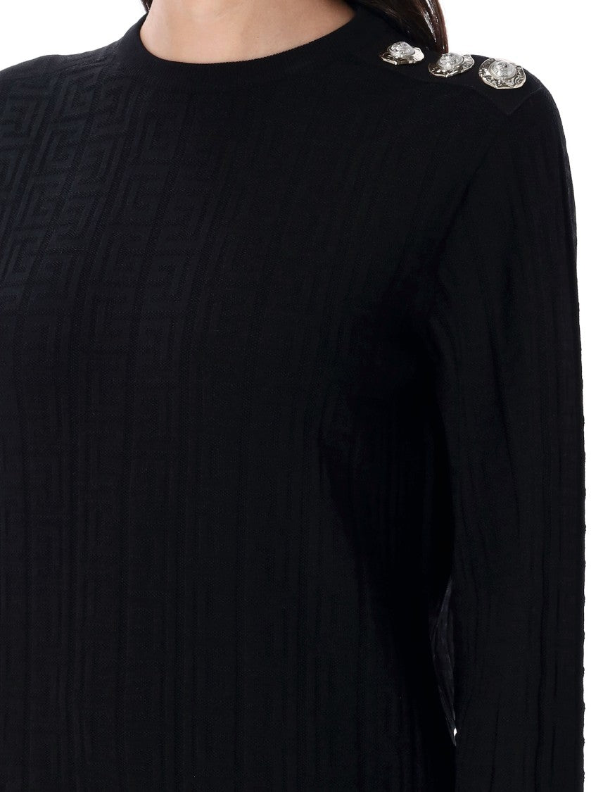 Balmain Ls 3 Btn Monogram Knit Top