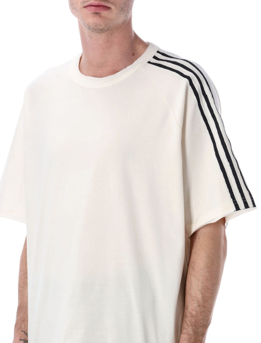 Y-3 Raw Edge White T-Shirt With Signature 3-Stripes
