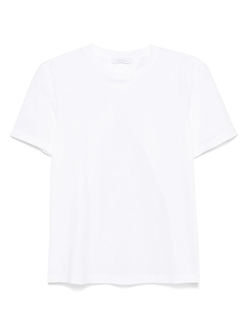Rabanne White Cotton T-Shirt With Silver Logo Plaque