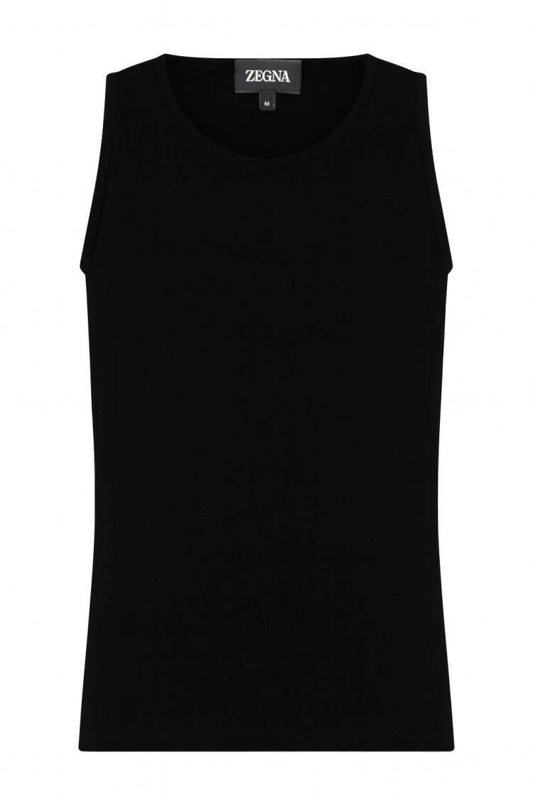 Zegna Relaxed Fit Black Cotton-Modal Top