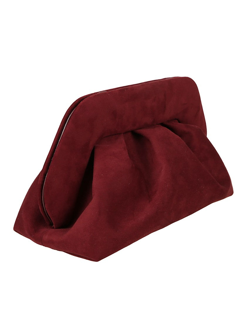 Themoirè Ruched Burgundy Suede Clutch Bag With Structured Frame
