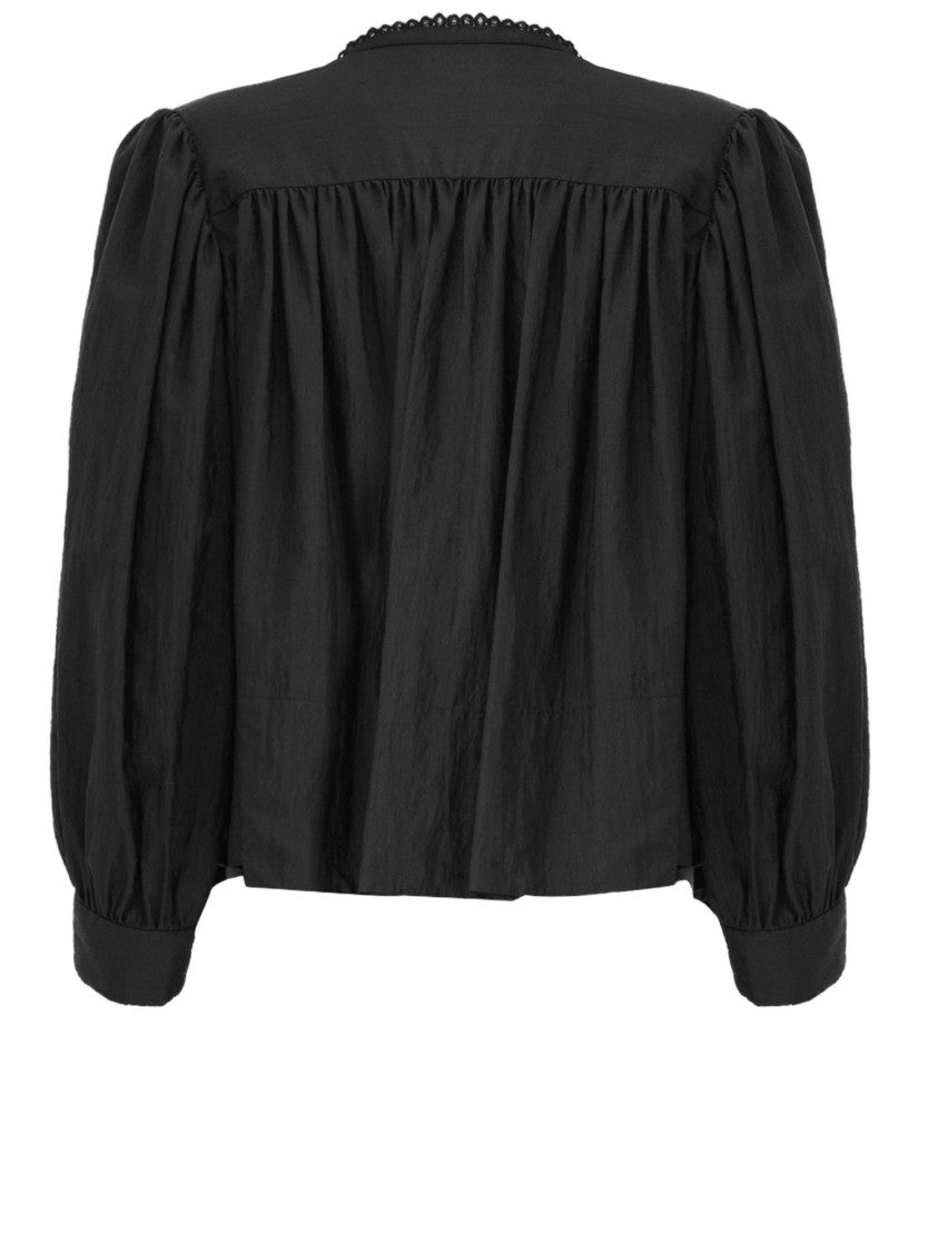 Chloé Loose Fit Black Top With Embroidered Plastron