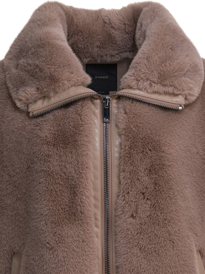 Pinko Faux Fur Sleeveless Jacket With High Collar