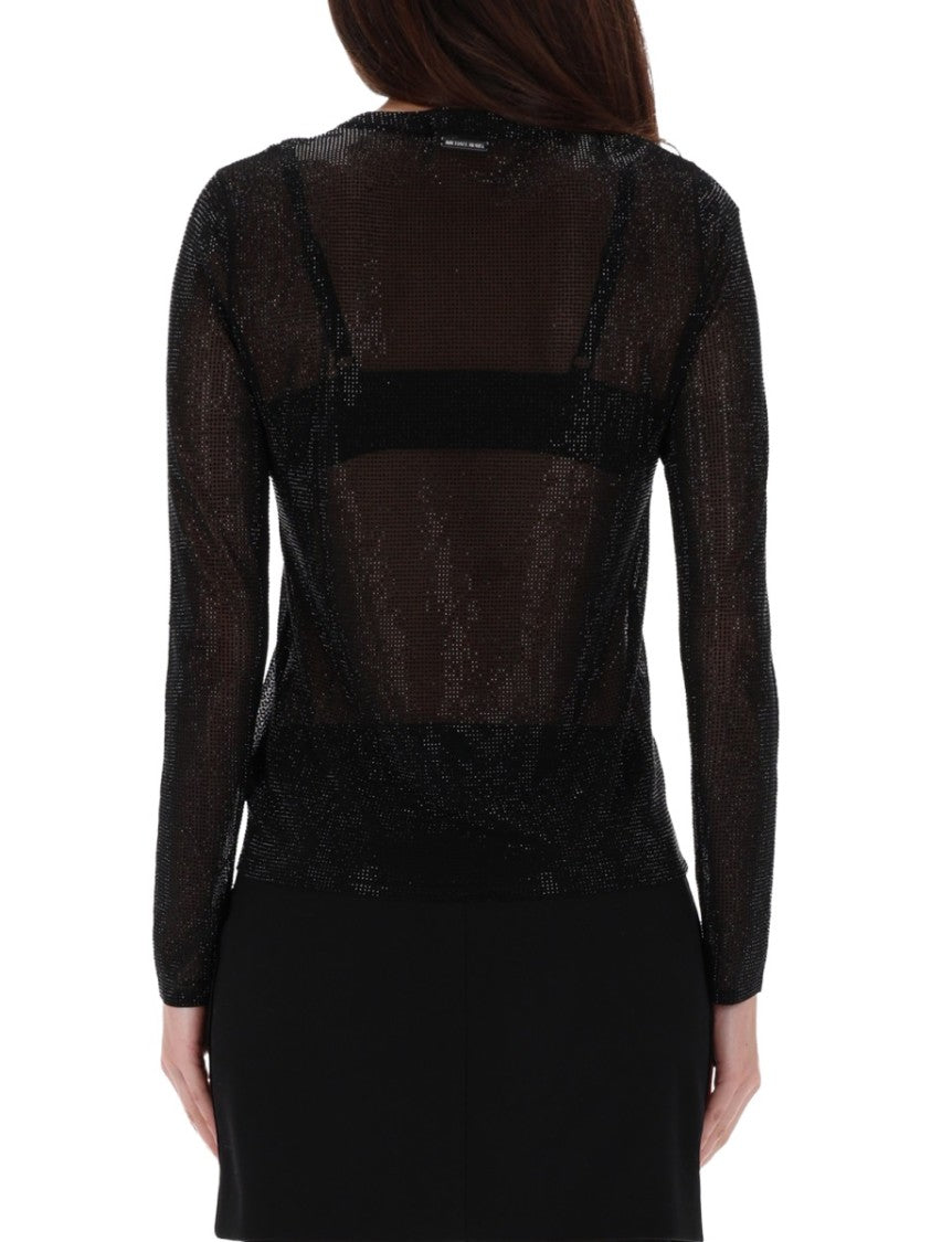 Michael Michael Kors Mesh Rhinestone Embellished Fitted Top